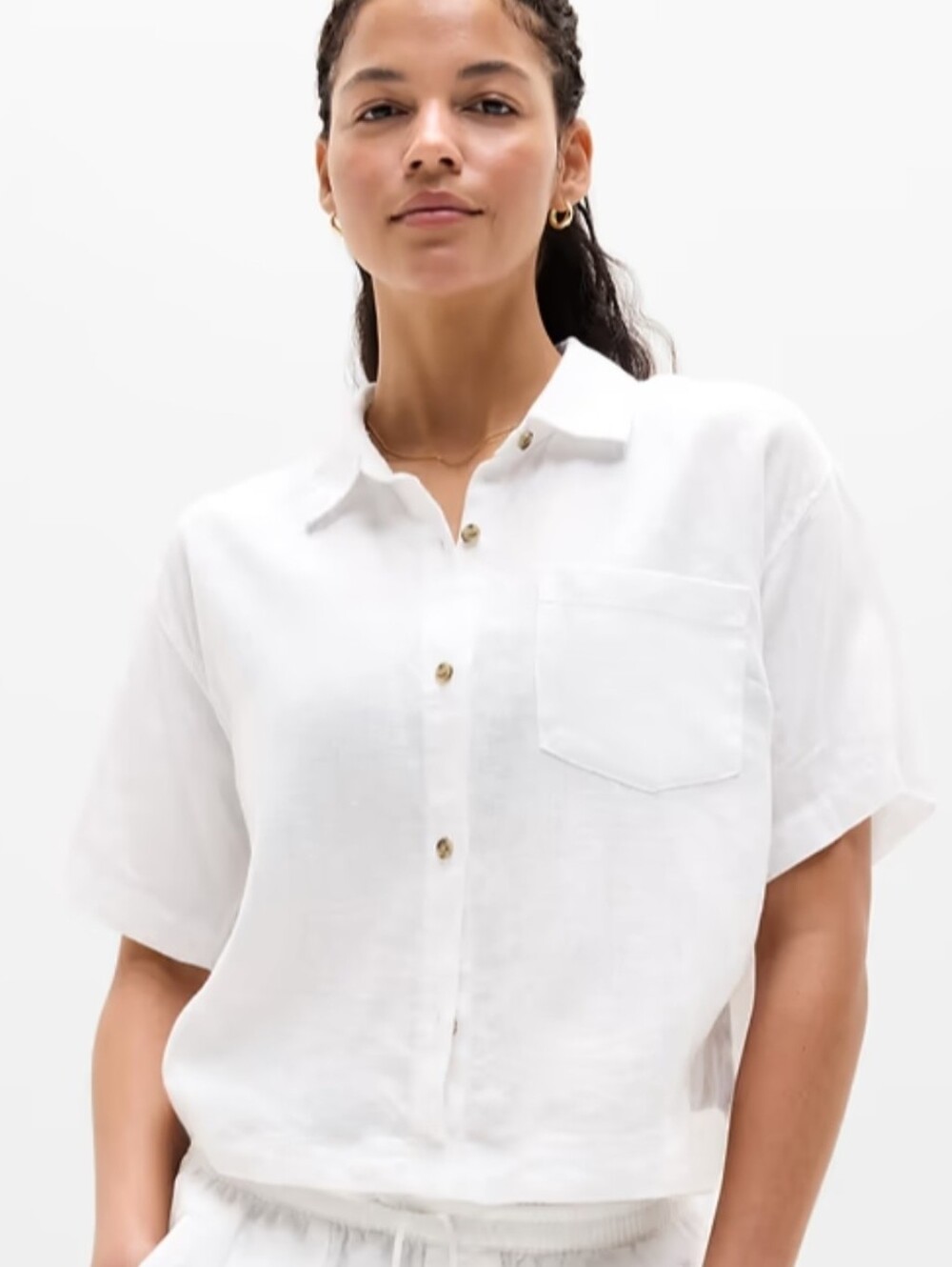 Hollister Camp Cropped Buttondown Cotton/linen Blend